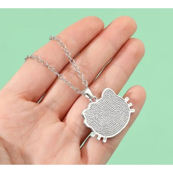 Hello Kitty Rhinestone Silver Pendant Necklace Sparkling Charm Adjustable Chain - Picture 2 of 7